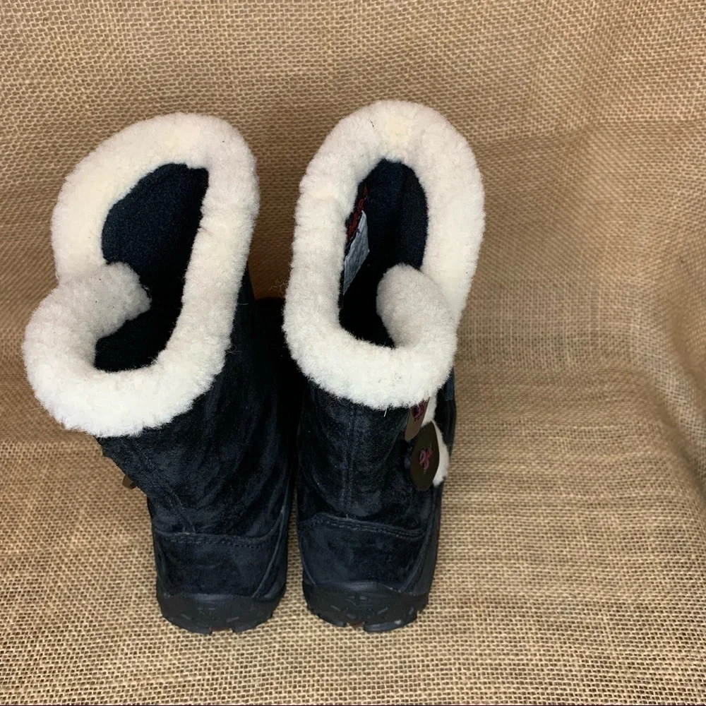 Merrell Yarra Women’s Black Leather Faux Fur Toggle Winter Snow Boots Size 5
